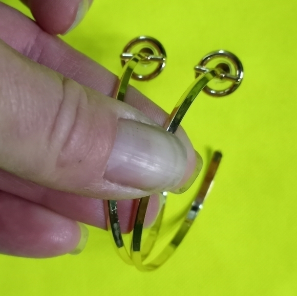 Goldtone large half hoop post earrings - Picture 1 of 5